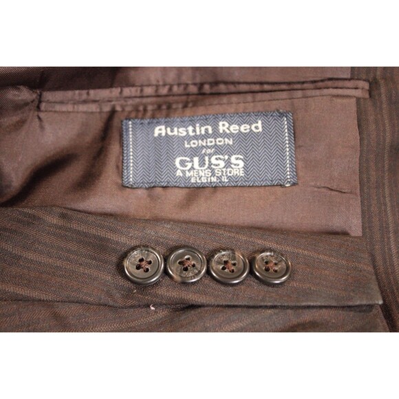 Austin Reed 2 Piece Suit Mens 2 Button Wool Brown Striped 44L Pleated 38" W USA - Picture 11 of 11